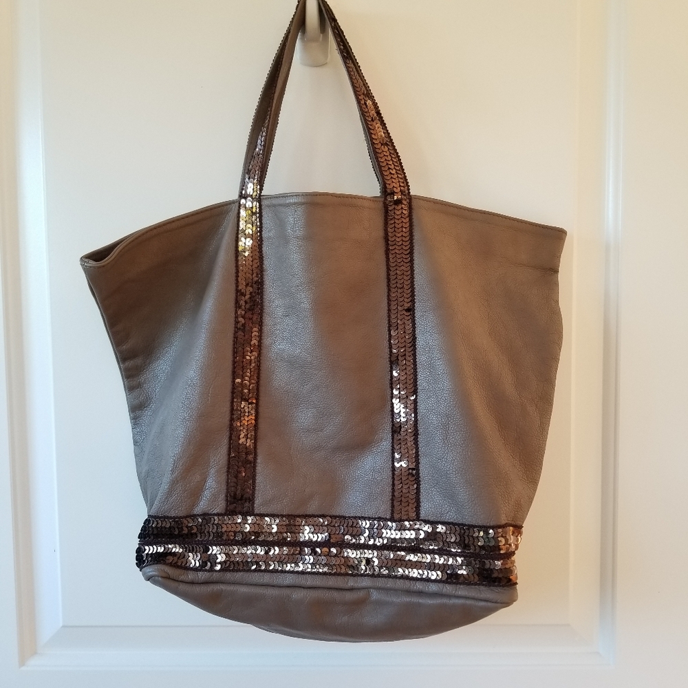 🌸 Elegant Brown Chocolate Tote Leather Bag with Sequin Accents Made In Italy